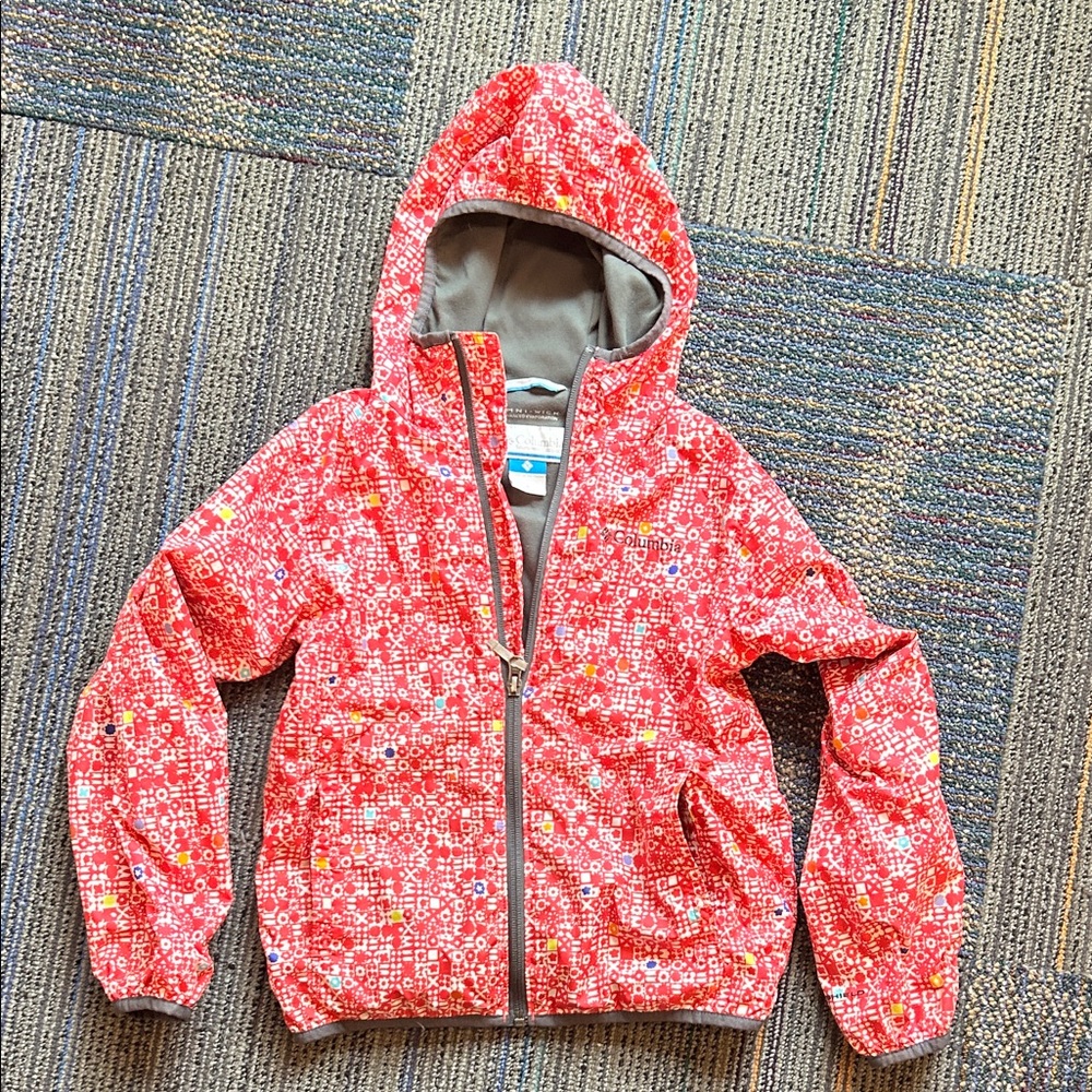 Columbia Red and Gray Hooded Jacket - Child- Lightweight & Rain resistant